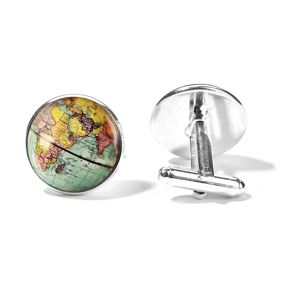 Colorful World Map with Silver Cufflinks - Picture 3 of 8